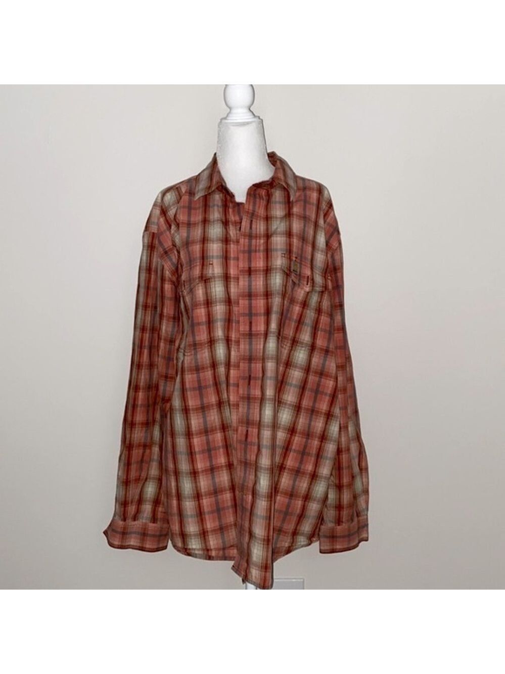 Carhartt salmon plaid button down